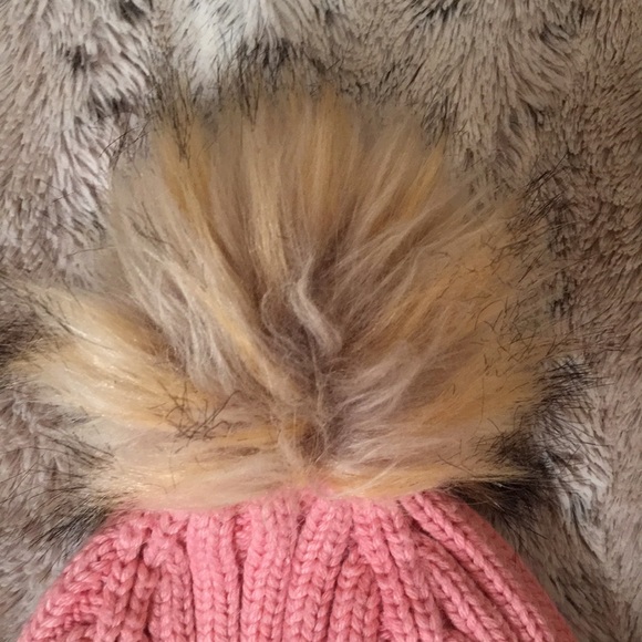J. Crew Pink and Cream Ribbed Knit Hat with Faux Fur Pom-Pom - Picture 8 of 11